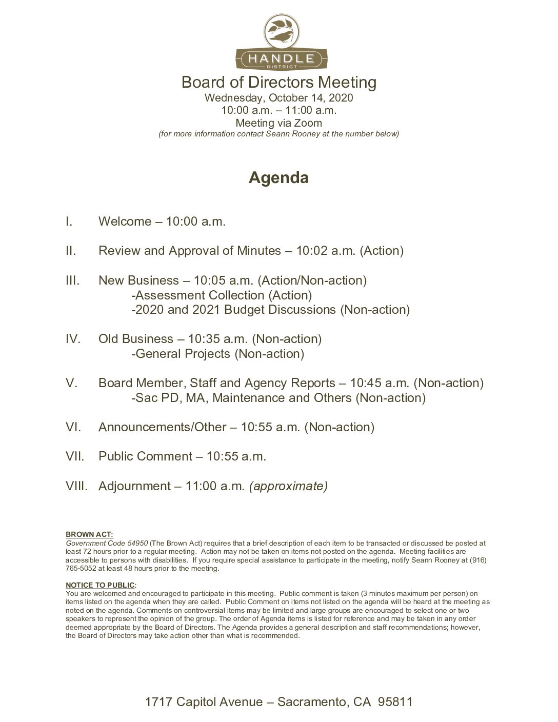 October 2020 Meeting Agenda