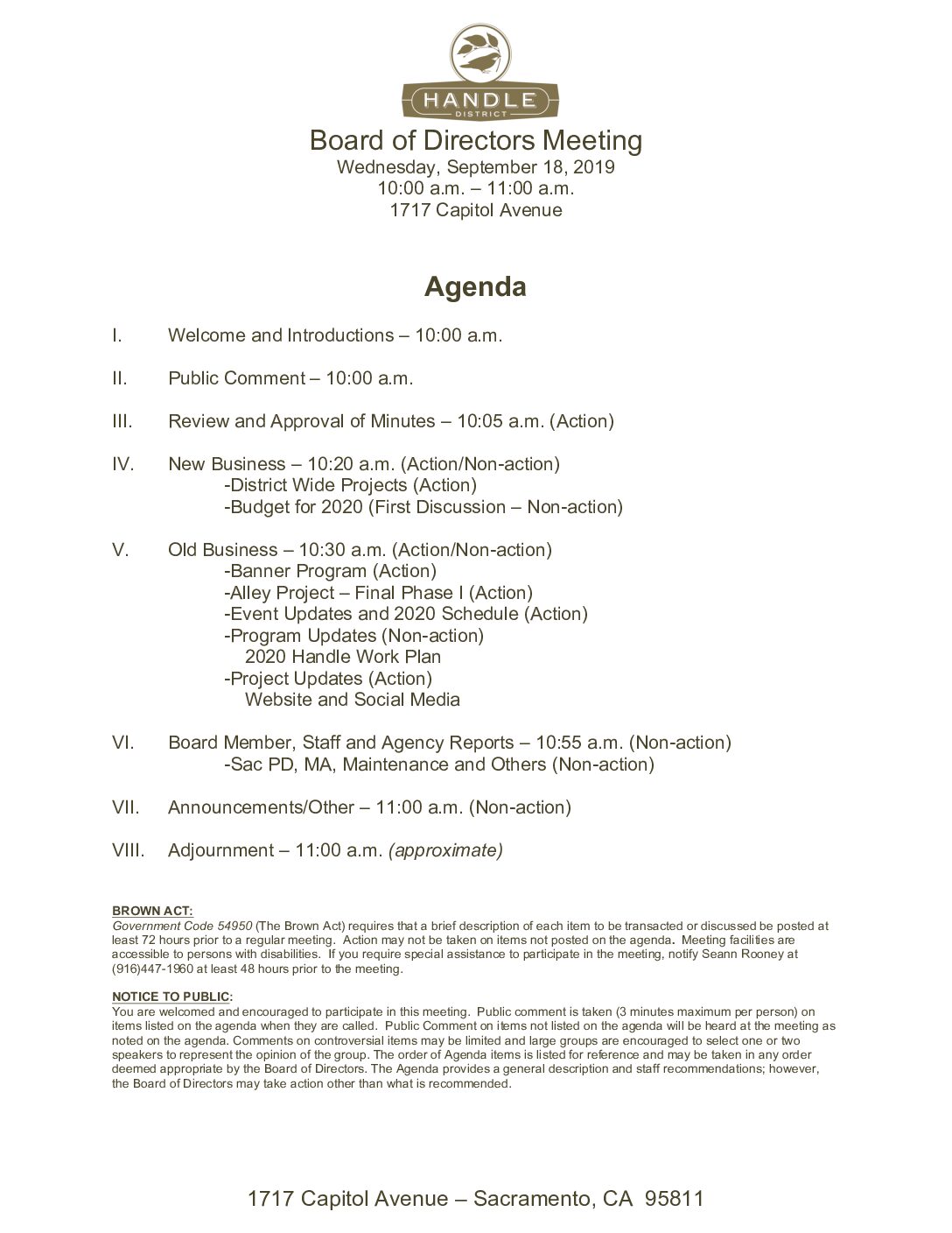 September 2019 Meeting Agenda