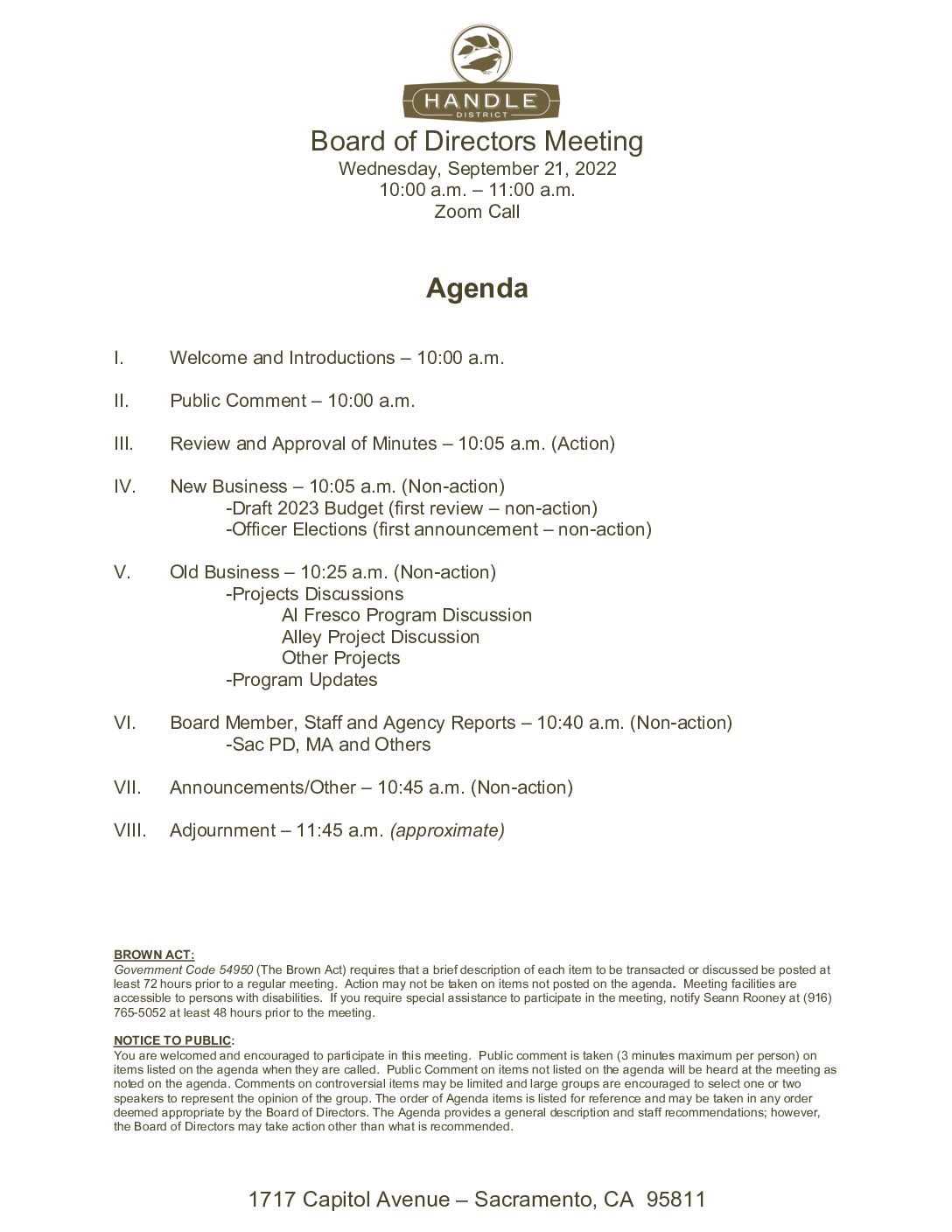 September 2022 Meeting Agenda
