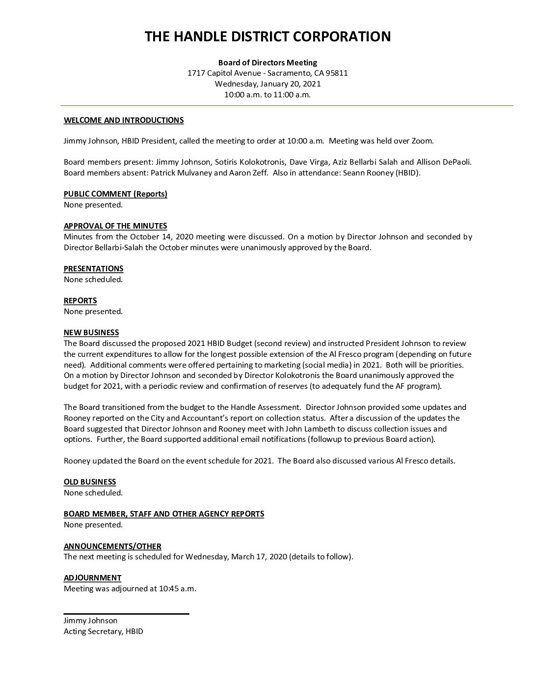 January 2021 Meeting Minutes