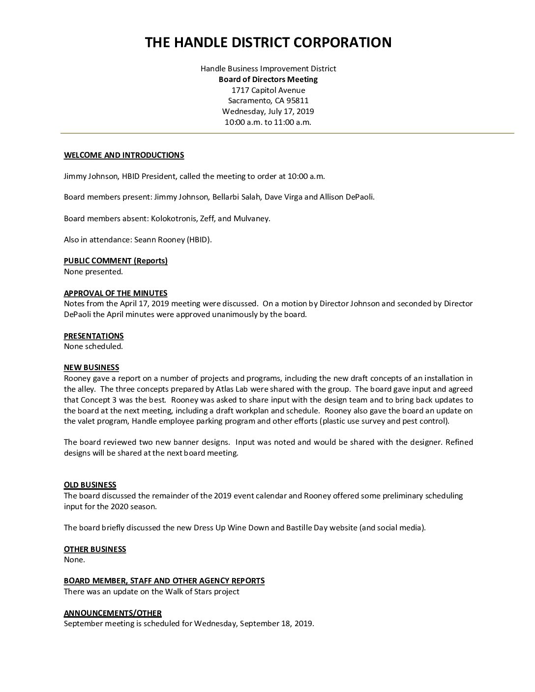 July 2019 Meeting Minutes