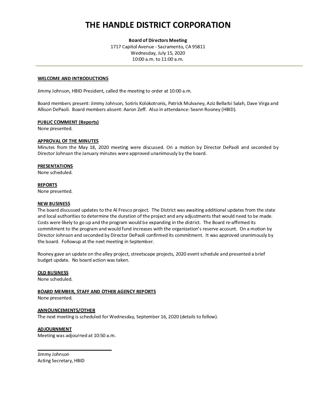 July 2020 Meeting Minutes