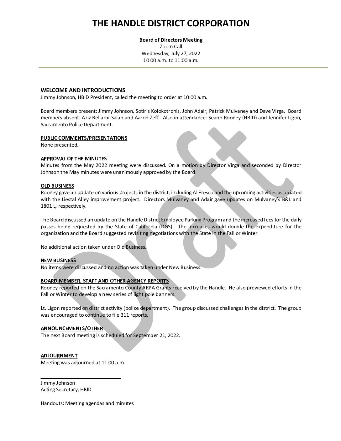 July 2022 Meeting Minutes