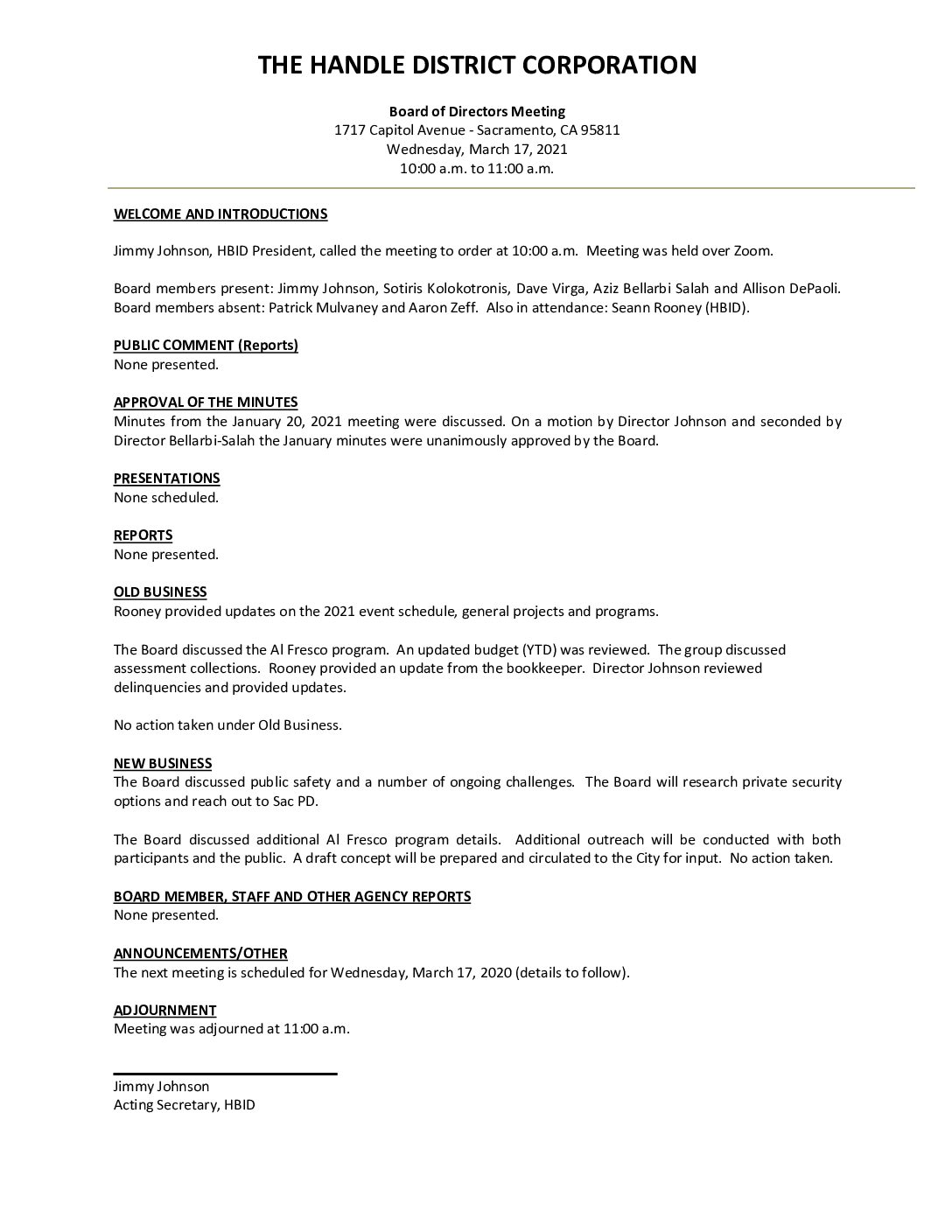 March 2021 Meeting Minutes