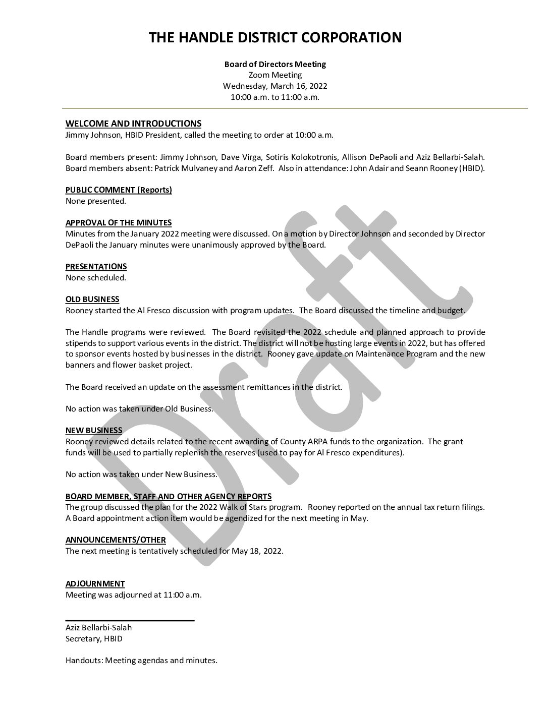 March 2022 Meeting Minutes