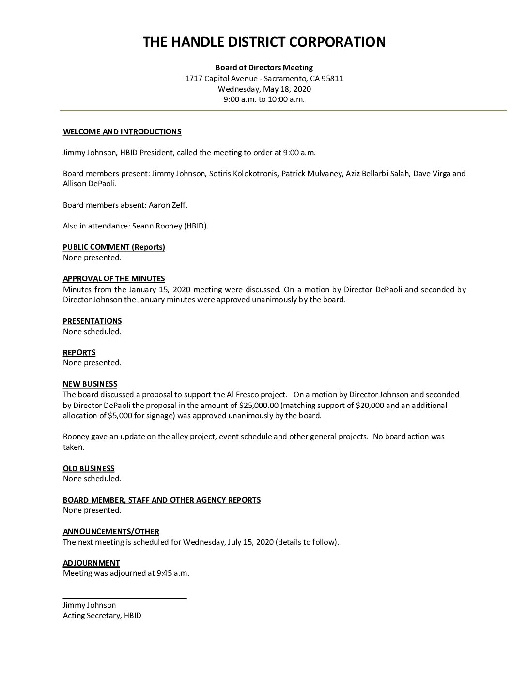 May 2020 Meeting Minutes