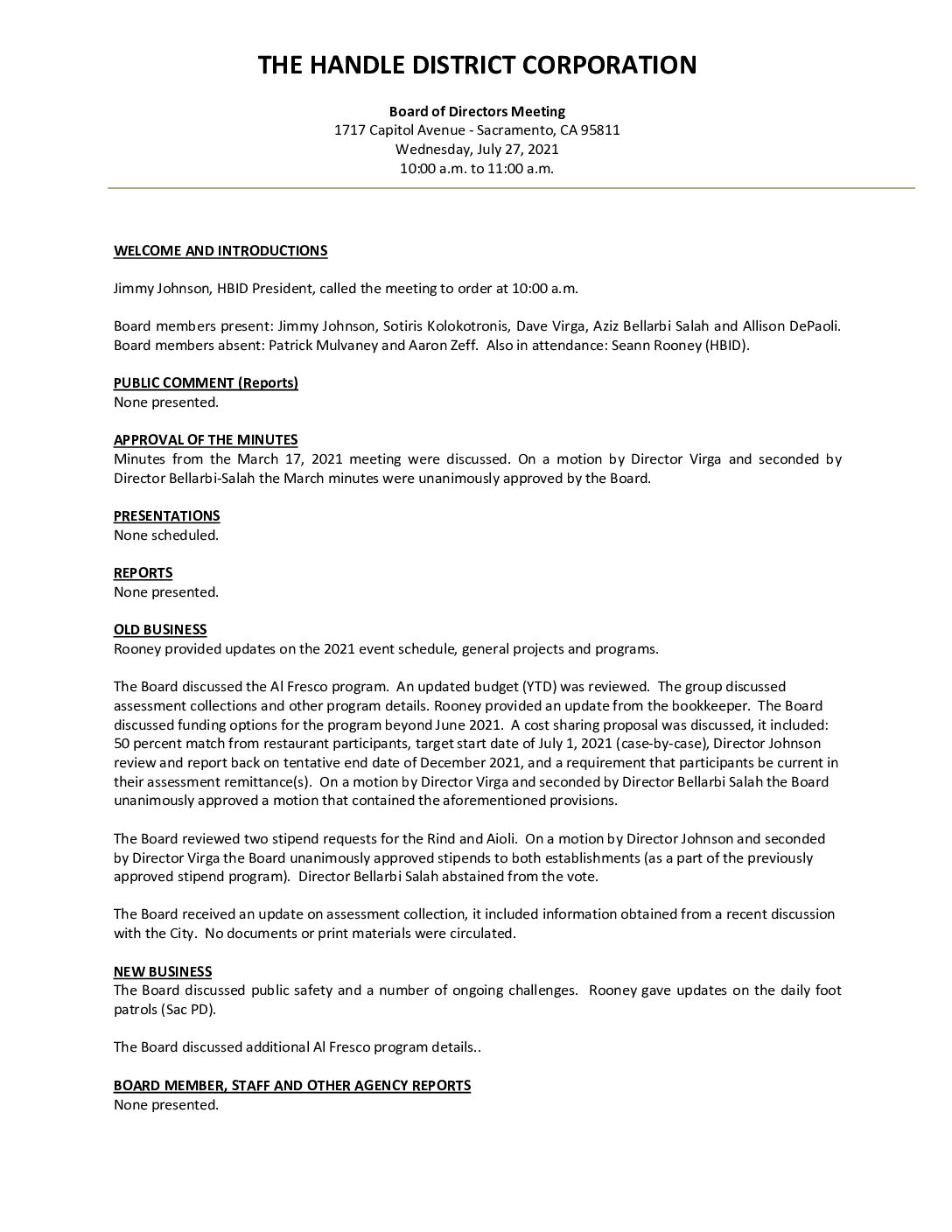 May 2021 Meeting Minutes