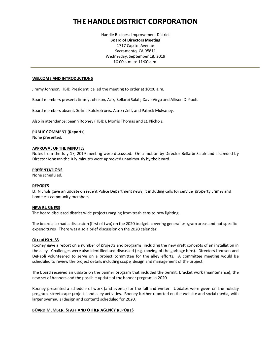 September 2019 Meeting Minutes