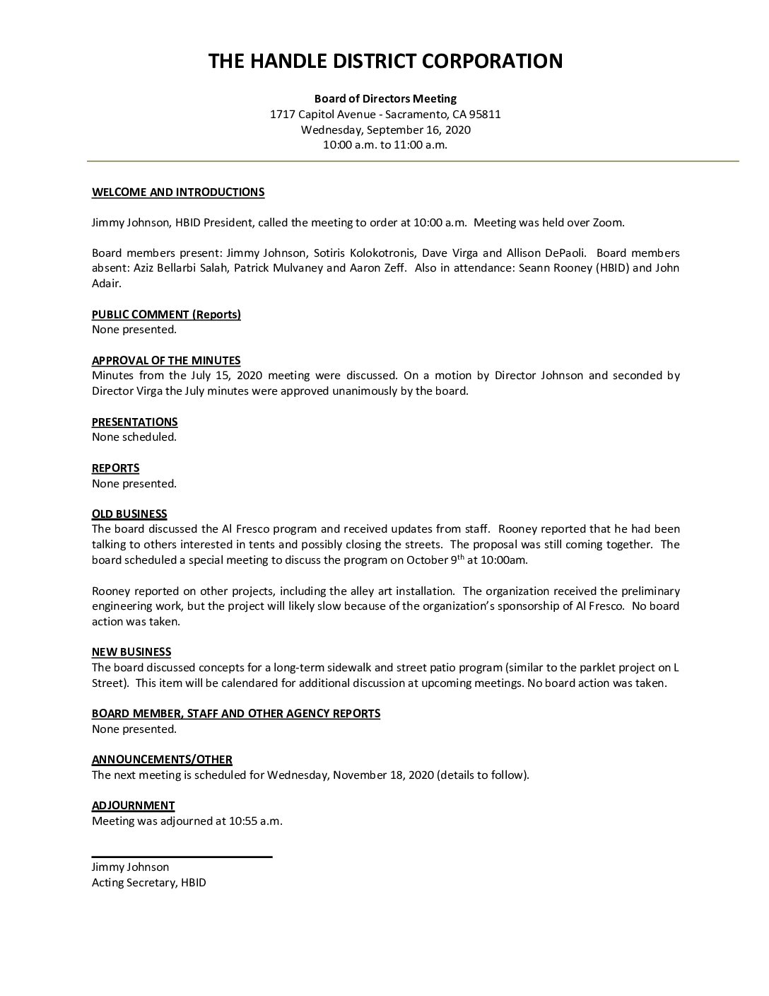 September 2020 Meeting Minutes