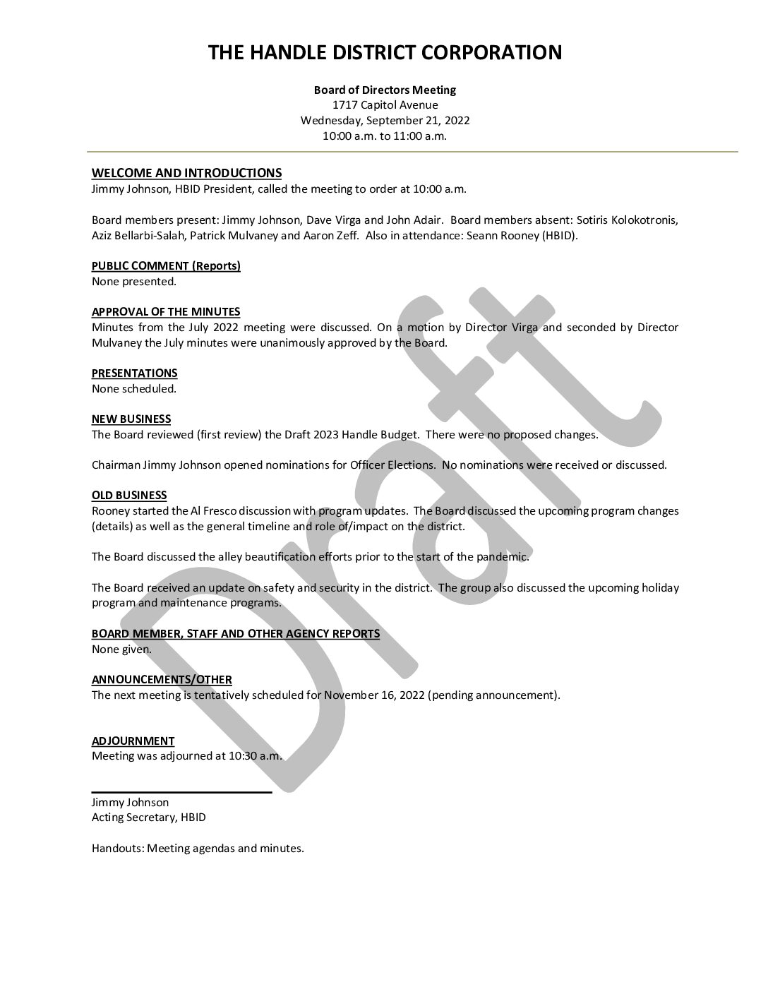 September 2022 Meeting Minutes