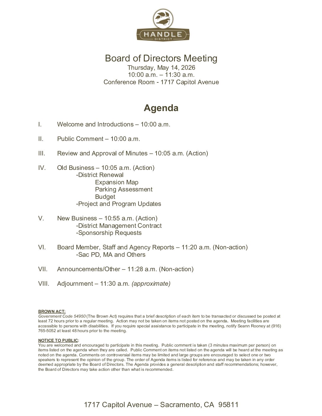May 2026 Meeting Agenda