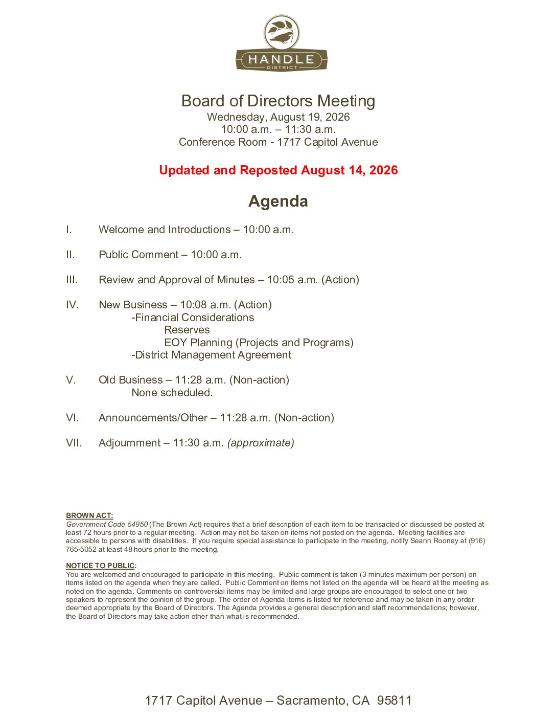 August 2026 Meeting Agenda